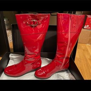 Cole Haan Red Patent Leather Waterproof Knee High Rain boots 8B NikeAir Melanie